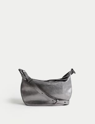 

Womens M&S Collection Umhängetasche aus Leder mit Doppelreißverschluss - Zinn, Zinn