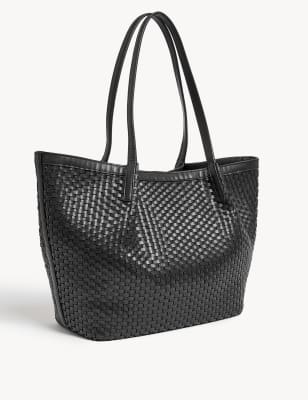 

Womens M&S Collection Leather Woven Tote Bag - Black, Black