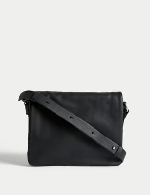 M&S Womens Leather Messenger Bag - Black, Black,Buttermilk