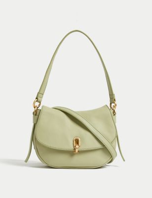 M&S Womens Leather Shoulder Bag - Pale Green, Pale Green,Black