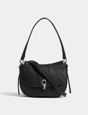 M&S Womens Leather Shoulder Bag - Black, Black
