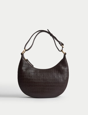 Leather Croc Effect Shoulder Bag M S CA