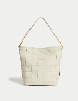 Leather Woven Shoulder Bag, M&S Collection