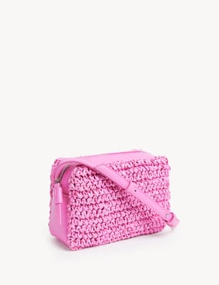 Straw & PU Camera Crossbody Bag