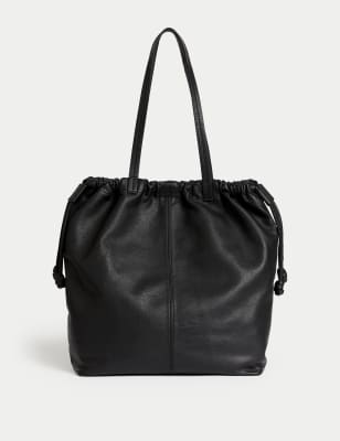 Leather Drawstring Tote Bag