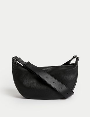 M&S Womens Leather Sling Bag - Black, Black