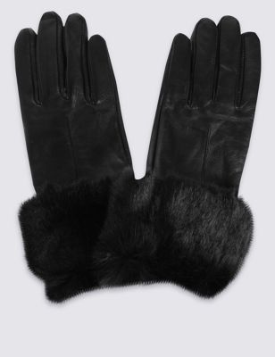 Leather Faux Fur Cuff Gloves | M&S Collection | M&S
