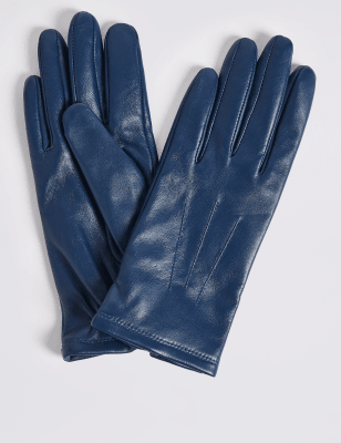 leather gloves blue