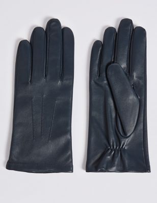 Womens M&S Collection Leather Gloves - Navy