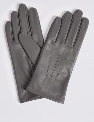 Mens grey store leather gloves