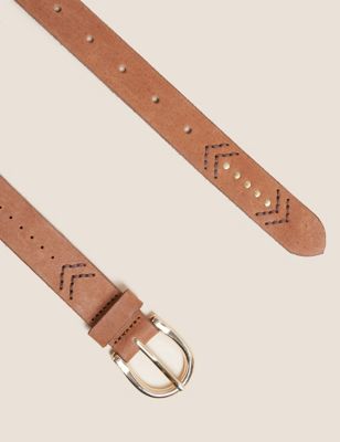 Womens M&S Collection Leather Embroidered Jean Belt - Natural Tan
