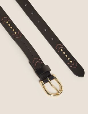 

Womens M&S Collection Leather Embroidered Jean Belt - Black, Black