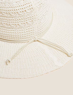 

Womens M&S Collection Packbarer Fedora-Hut mit hohem Baumwollanteil - Ecru, Ecru