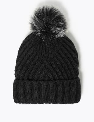 black faux fur bobble hat