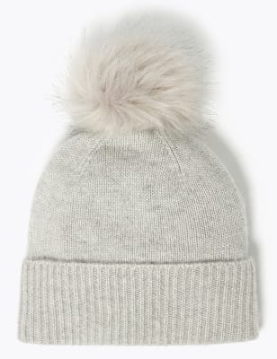 

Womens Autograph Pure Cashmere Pom Pom Beanie Hat - Grey, Grey