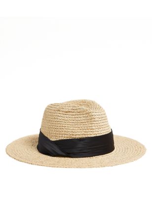 M&S Womens Straw Fedora Hat
