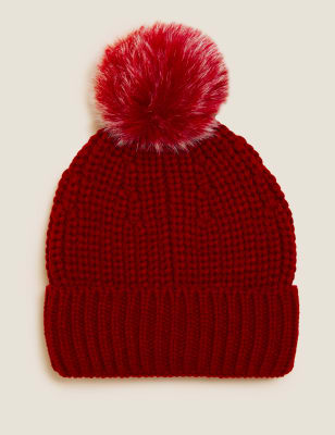 

Womens M&S Collection Knitted Pom Hat - Deep Red, Deep Red