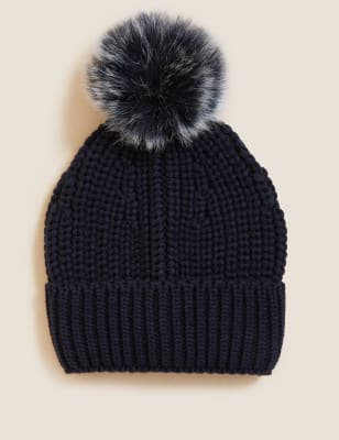 

Womens M&S Collection Strickmütze mit Bommel - Marineblau, Marineblau