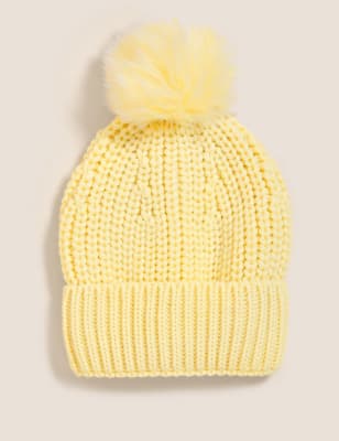 

M&S Collection Gorro de punto con pompónWomens - Amarillo Suave, Amarillo Suave
