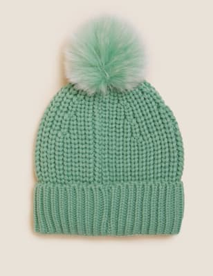 

M&S Collection Gorro de punto con pompónWomens - Verde, Verde