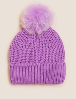 Womens M&S Collection Knitted Pom Hat - Lavender, Lavender