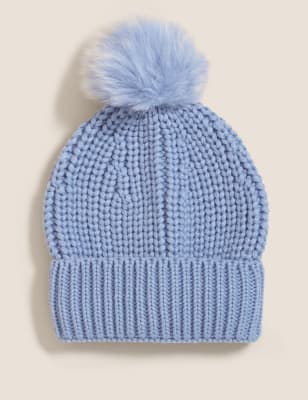 

Womens M&S Collection Strickmütze mit Bommel - Mittelblau, Mittelblau