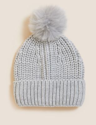 

Womens M&S Collection Knitted Pom Hat - Grey, Grey