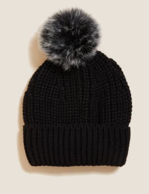 

Womens M&S Collection Knitted Pom Hat - Black, Black