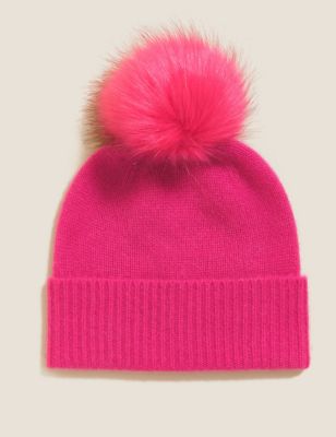 

Womens Autograph Pure Cashmere Pom Hat - Pink, Pink
