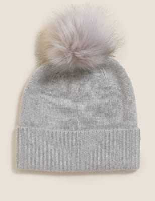 

Womens Autograph Pure Cashmere Pom Hat - Grey, Grey