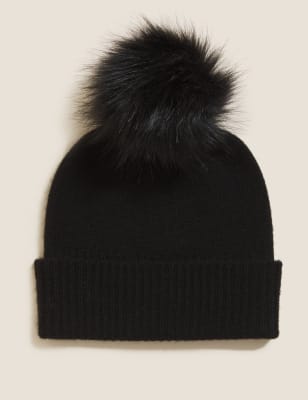 

Womens Autograph Pure Cashmere Pom Hat - Black, Black