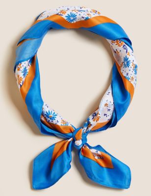 

Womens M&S Collection Printed Square Neckerchief - Blue Mix, Blue Mix