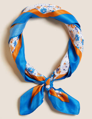 

Womens M&S Collection Quadratisches Halstuch mit Muster - Blau Melange, Blau Melange