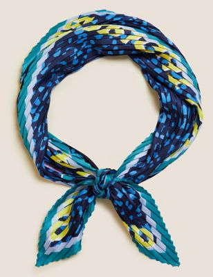 

Womens M&S Collection Printed Pleated Neckerchief - Blue Mix, Blue Mix