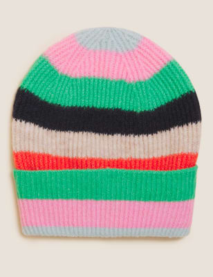 

Womens M&S Collection Knitted Striped Beanie Hat - Pink Mix, Pink Mix