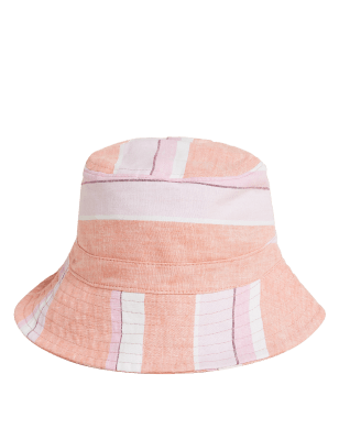 

Womens M&S Collection Gestreifter Fischerhut mit hohem Leinenanteil - Pink Mix, Pink Mix