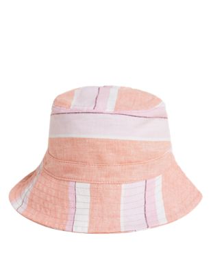 M&S Womens Linen Rich Striped Bucket Hat