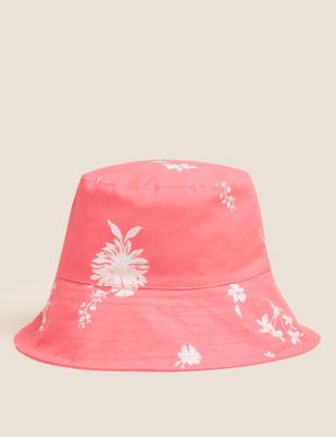 Womens M&S Collection Pure Cotton Printed Wide Brim Hat - Coral, Coral