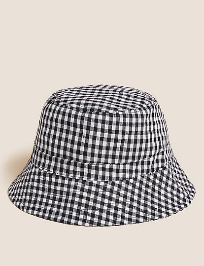 Pure Linen Checked Bucket Hat