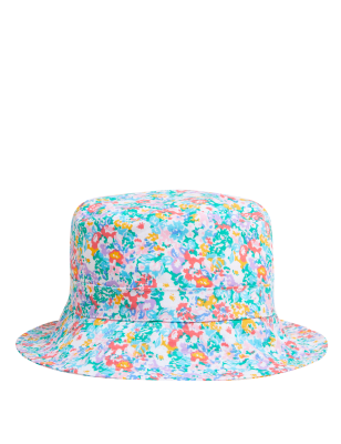 

Womens M&S Collection Pure Cotton Floral Bucket Hat - Cream Mix, Cream Mix