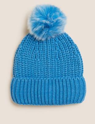 Knitted Faux Fur Pom Hat