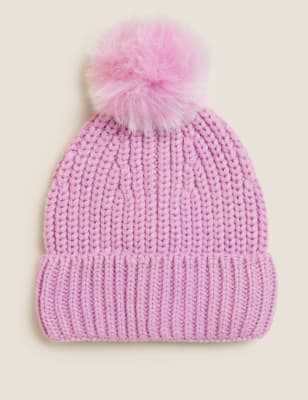 

M&S Collection Gorro de punto imitación de piel con pompónWomens - Lavanda, Lavanda