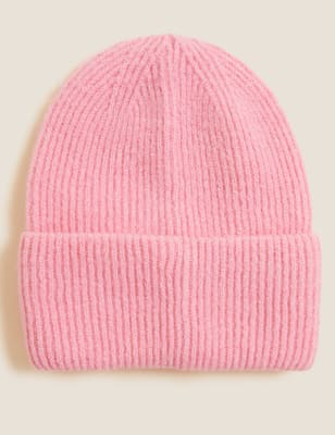 

Womens M&S Collection Knitted Rib Turn Up Beanie Hat - Petal Pink, Petal Pink