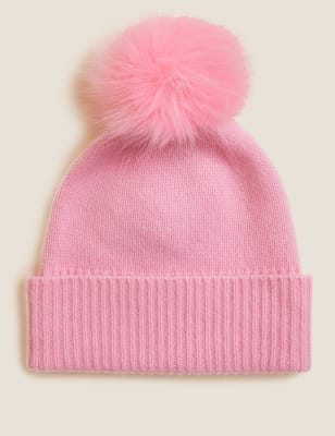 

Womens Autograph Pure Cashmere Knitted Pom Hat - Pink, Pink