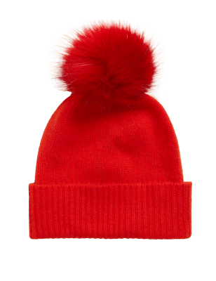 

Womens Autograph Pure Cashmere Knitted Pom Hat - Red, Red