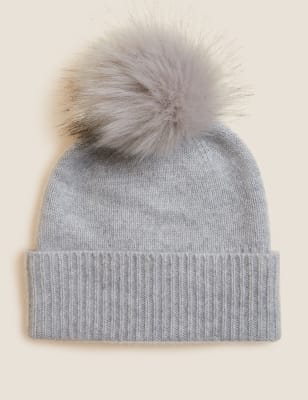 

Womens Autograph Pure Cashmere Knitted Pom Hat - Grey, Grey