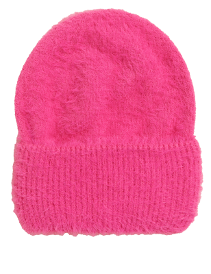 

Womens M&S Collection Fluffy Textured Turn Up Beanie Hat - Pink, Pink