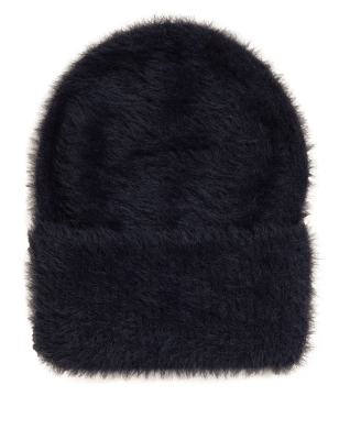 

Womens M&S Collection Fluffy Textured Turn Up Beanie Hat - Navy, Navy