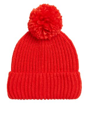 

Womens M&S Collection Knitted Fair Isle Pom Hat - Red, Red