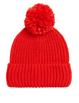 

Womens M&S Collection Strickmütze mit Bommel und Norwegermuster - Rot, Rot